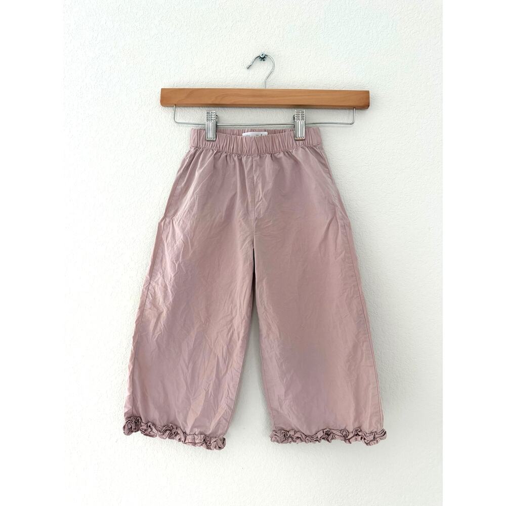 Zara Kids Dusty Pink Mauve Ruffle Hem Wide Leg Pants Size 4 Years
